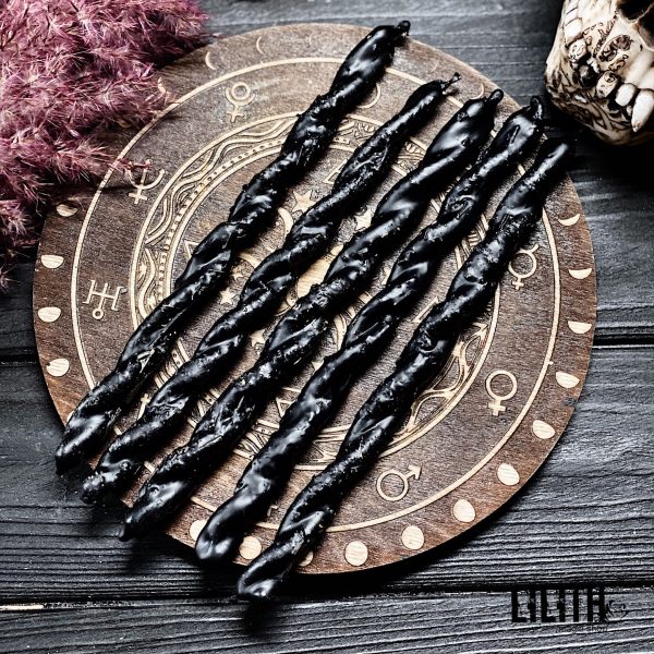 Set of 5 Energy Healing/Cleansing and Protection Twisted Beeswax Black Candles with Herbs