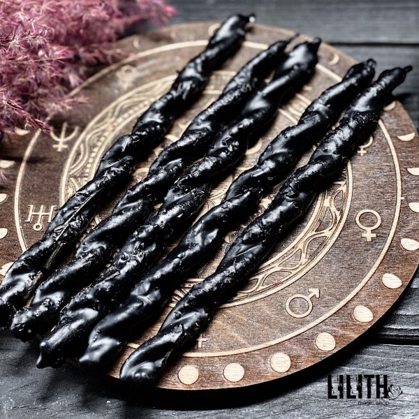 Set of 5 Energy Healing/Cleansing and Protection Twisted Beeswax Black Candles with Herbs