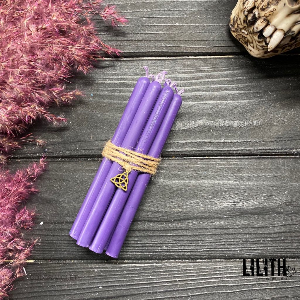 Set of 10 Ritual Violet Beeswax Candles Lilith Magic Candles
