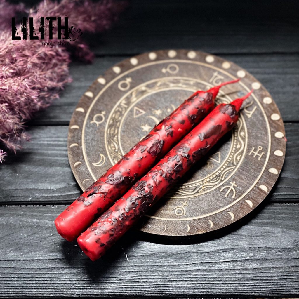 Set of 2 Love Spell Ritual Beeswax Candles with Myrrh oil and dried ...
