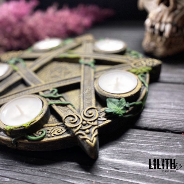 Wiccan Altar Pentagram Pentacle with Candlesticks