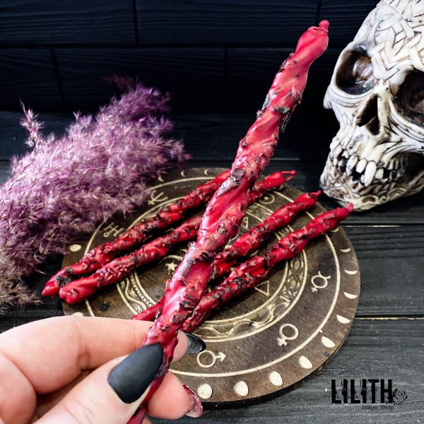 Set of 5 Love Spell Ritual Twisted Beeswax Red Candles with Herbs