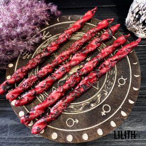 Set of 5 Love Spell Ritual Twisted Beeswax Red Candles with Herbs