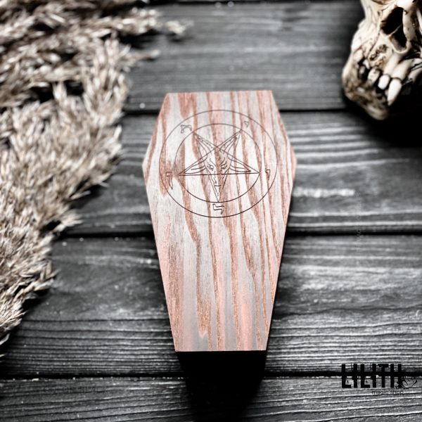Ведьмина шкатулка «Бафомет» из дерева в форме гроба