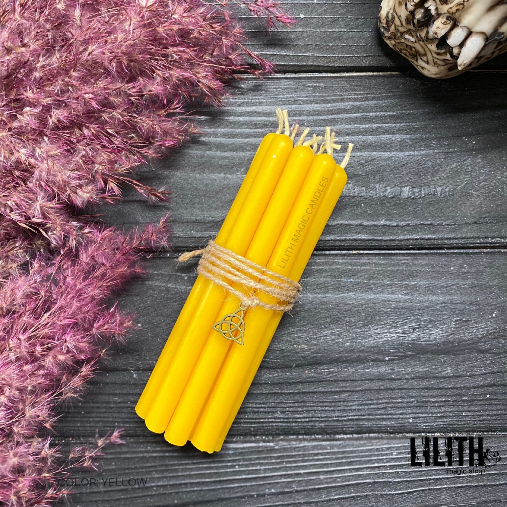 Set of 10 Ritual Yellow Beeswax Candles Lilith Magic Candles