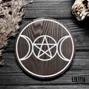 Triple Moon Wiccan Wooden Ash Tree Altar Pentacle – 6 Inches Diameter