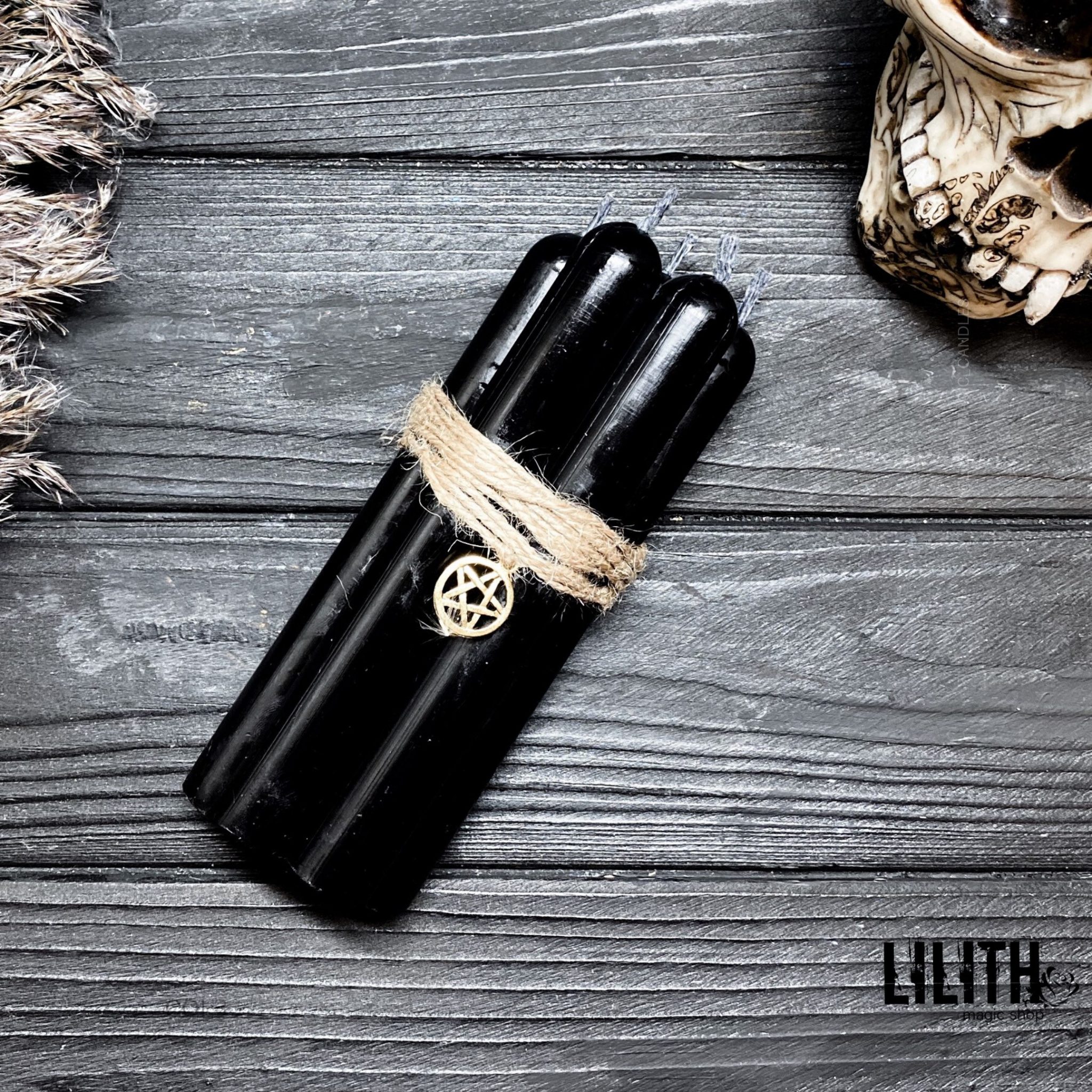 Set of 5 Thick Black Beeswax Ritual Candles candles Lilith Magic Candles