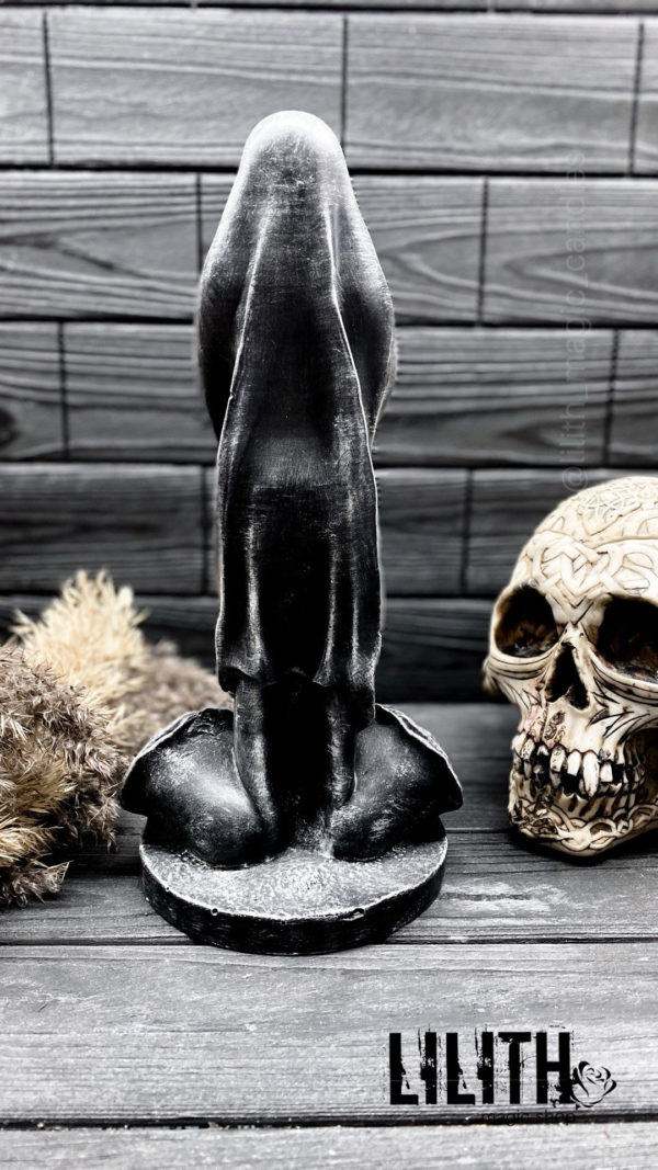 Gray Santa Muerte (Holy Death) Big 11.8 Inches Gypsum Figurine – Clear Varnish Finish