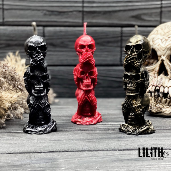 Candle of 3 skulls – see no evil, hear no evil, speak no evil