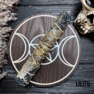 Shaman Dark Blue Rolled Beeswax Intention Candle with Snake Skin and Herbs for Meditations, Opening Intuition, Spiritual Journeys