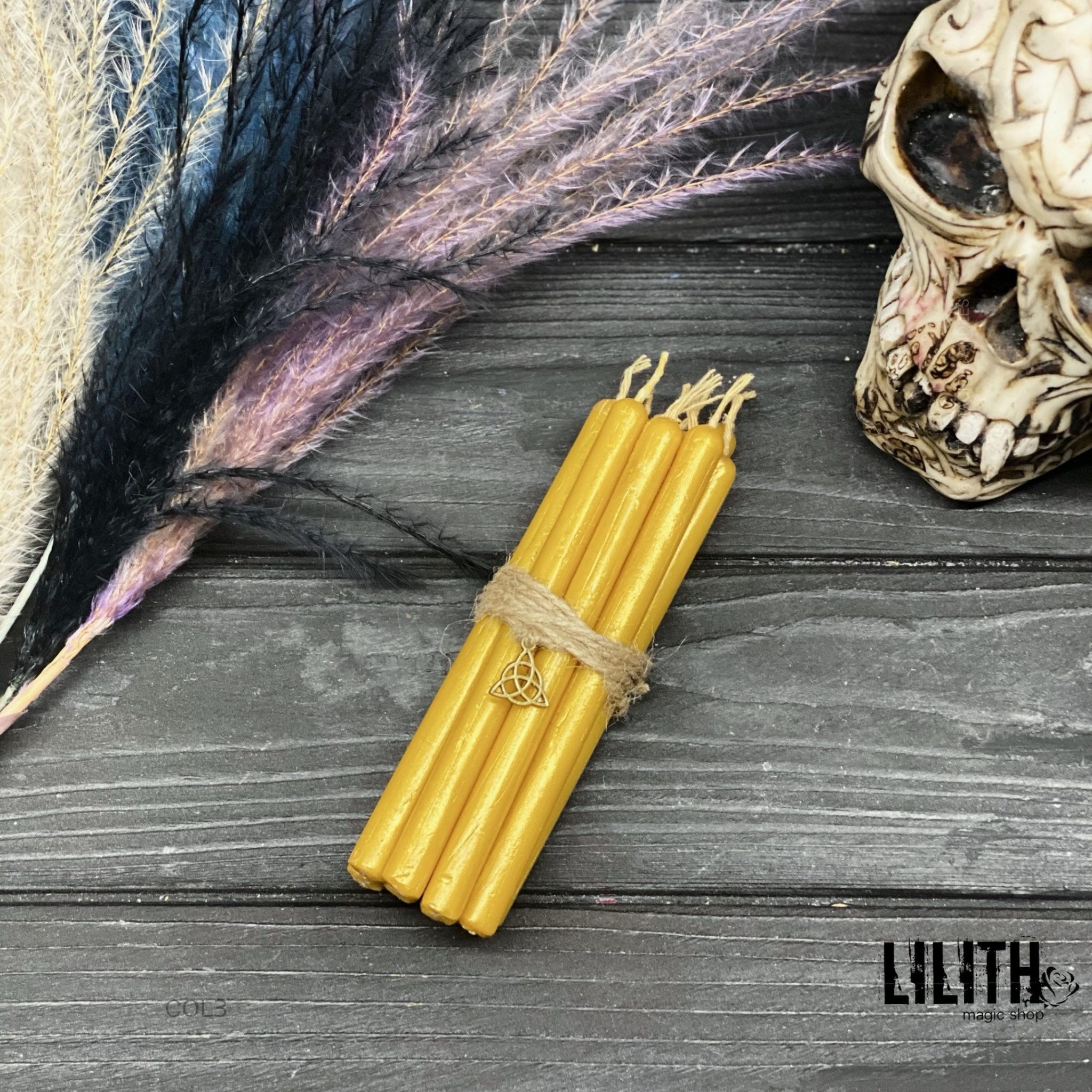 Set of 10 Ritual Gold Beeswax Candles Lilith Magic Candles