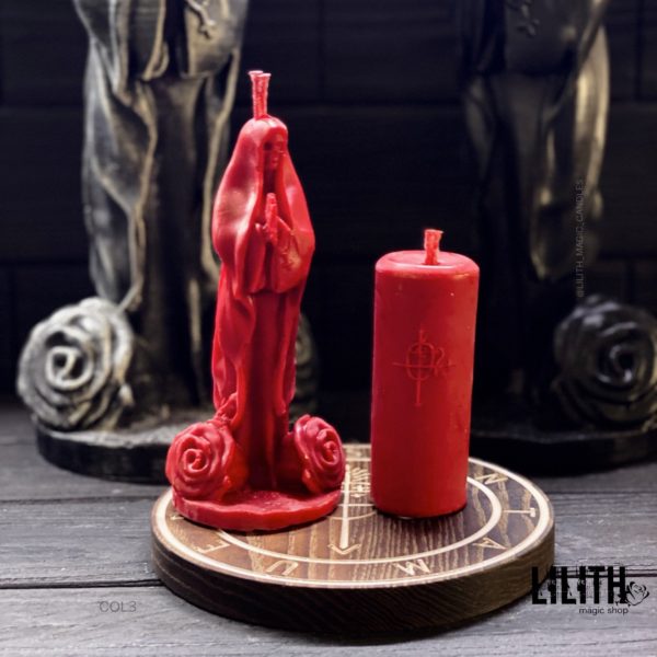 Set of 2 Santa Muerte (Holy Death) Ritual Beeswax Candles: Santa Muerte Candle + Sigil Candle