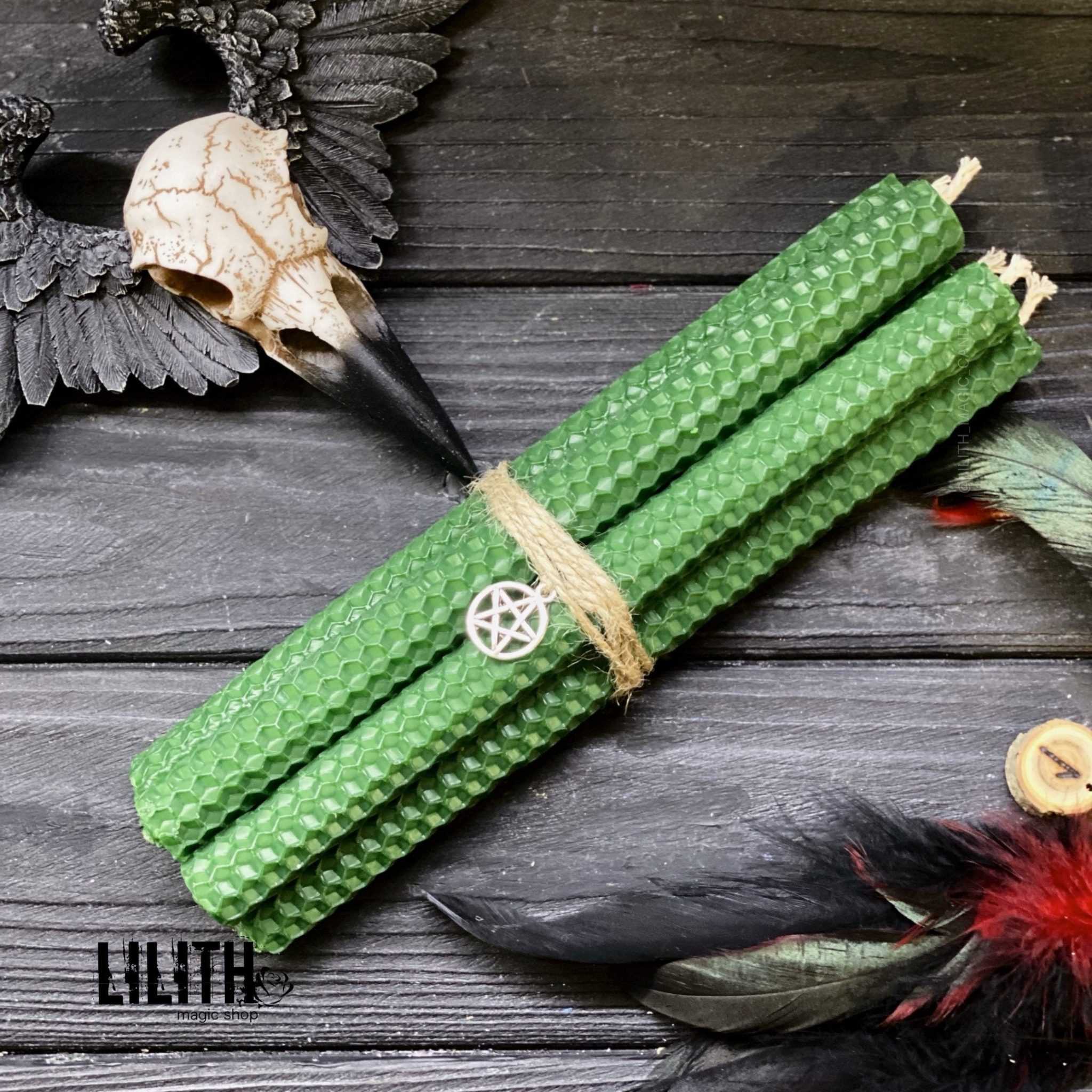 Green Rolled Beeswax Candles 5 item set Lilith Magic Candles