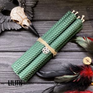 Dark Green Rolled Beeswax Honeycomb Candles – 5 item set