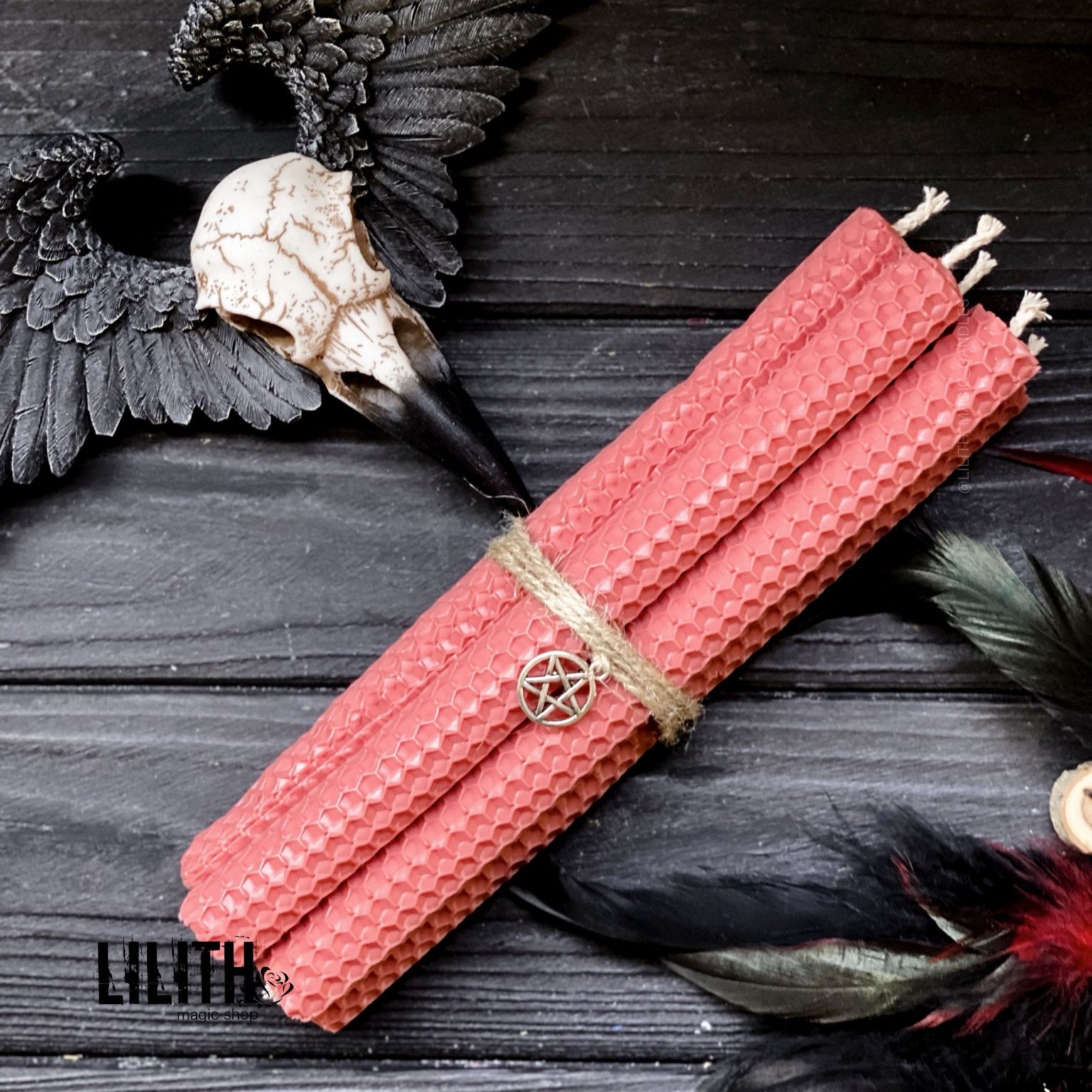 Pink Rolled Beeswax Candles 5 item set Lilith Magic Candles