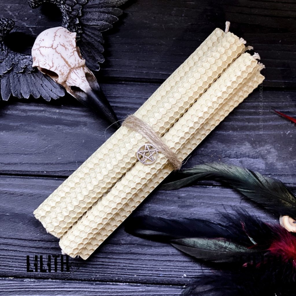 White Rolled Beeswax Candles 5 item set Lilith Magic Candles