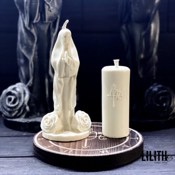 Set of 2 Santa Muerte (Holy Death) Ritual Beeswax Candles: Santa Muerte Candle + Sigil Candle