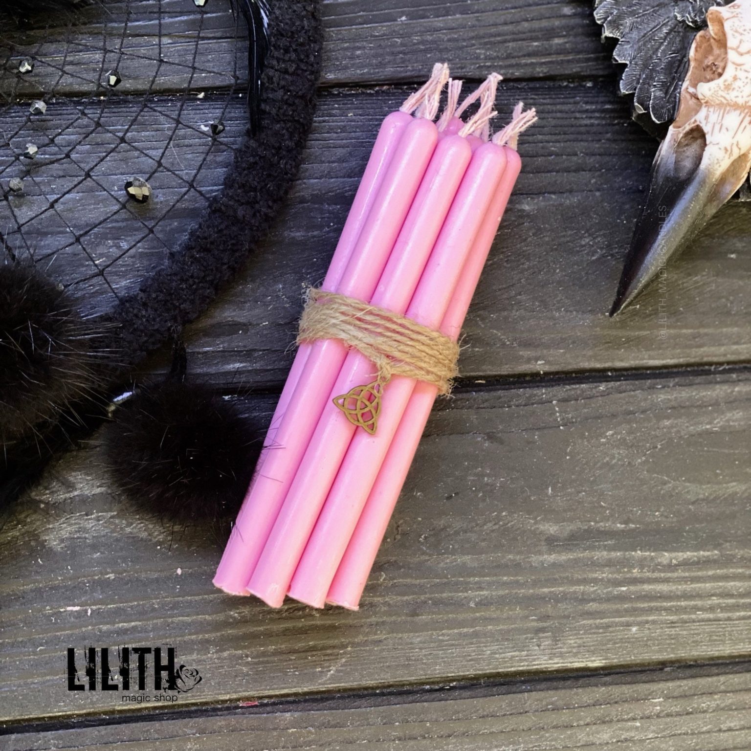 Set of 10 Ritual Pink Beeswax Candles Lilith Magic Candles