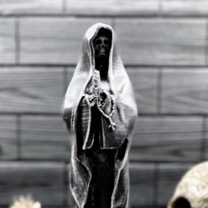 Gray Santa Muerte (Holy Death) Big 11.8 Inches Gypsum Figurine – Clear Varnish Finish
