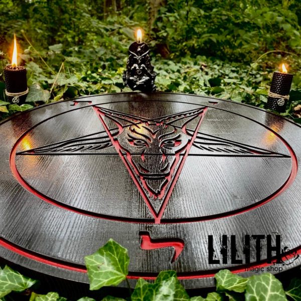 Baphomet Big 25 Inches Bloody Red Wooden Ash Tree Pentacle