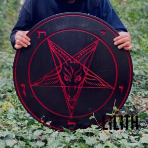 Baphomet Big 25 Inches Bloody Red Wooden Ash Tree Pentacle