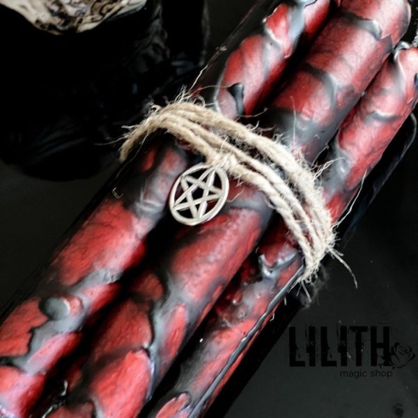 Набір з 5 свічок (червоні з чорним) для демонічних приворотів