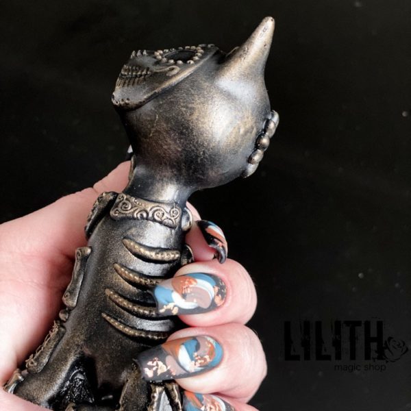 Santa Muerte Cat Resin Figurine – Clear Varnish Finish