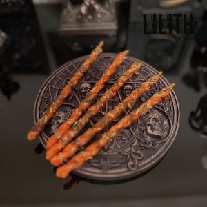 5 Client Attraction Orange Twisted Beeswax Ritual Candles with Herbs and Luxury Essential Oils.