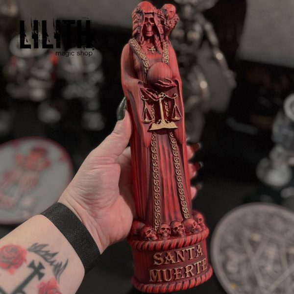 11.8” Santa Muerte (Holy Death) Wooden Figurine with Engraved Prayer on its Backside