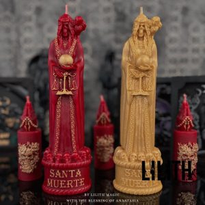 Big 11" Santa Muerte Beeswax Ritual Candle with a Prayer on its Backside and Luxury Essential Oils Inside