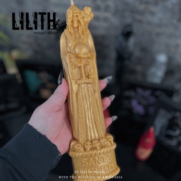 Big 11″ Santa Muerte Beeswax Ritual Candle with a Prayer on its Backside and Luxury Essential Oils Inside